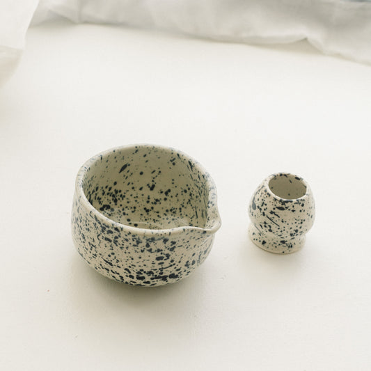 handmade ceramic matcha bowl and whisk holder