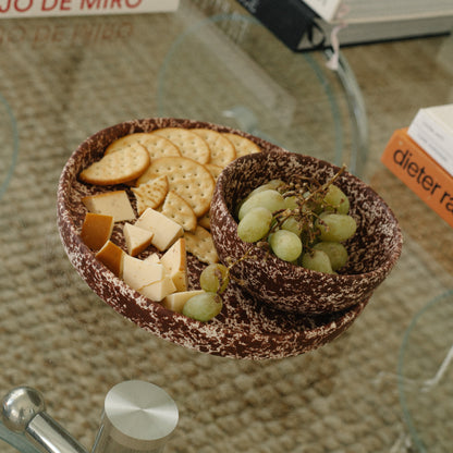 Cool Handmade Ceramic Bowl in white base with deep burgundy speckles.