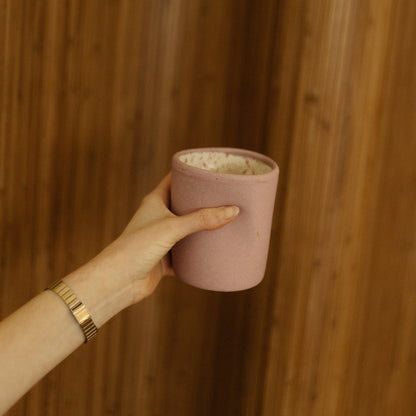 Handmade ceramic coffee cup, iced latte cup, 16 oz cup, stoneware, pink ceramics. Casa Azua.