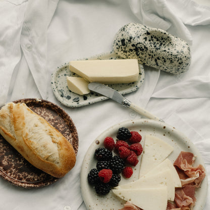 Handmade ceramic butter dish, black and white, speckles butter dish, stoneware, casa azua, tabletop.