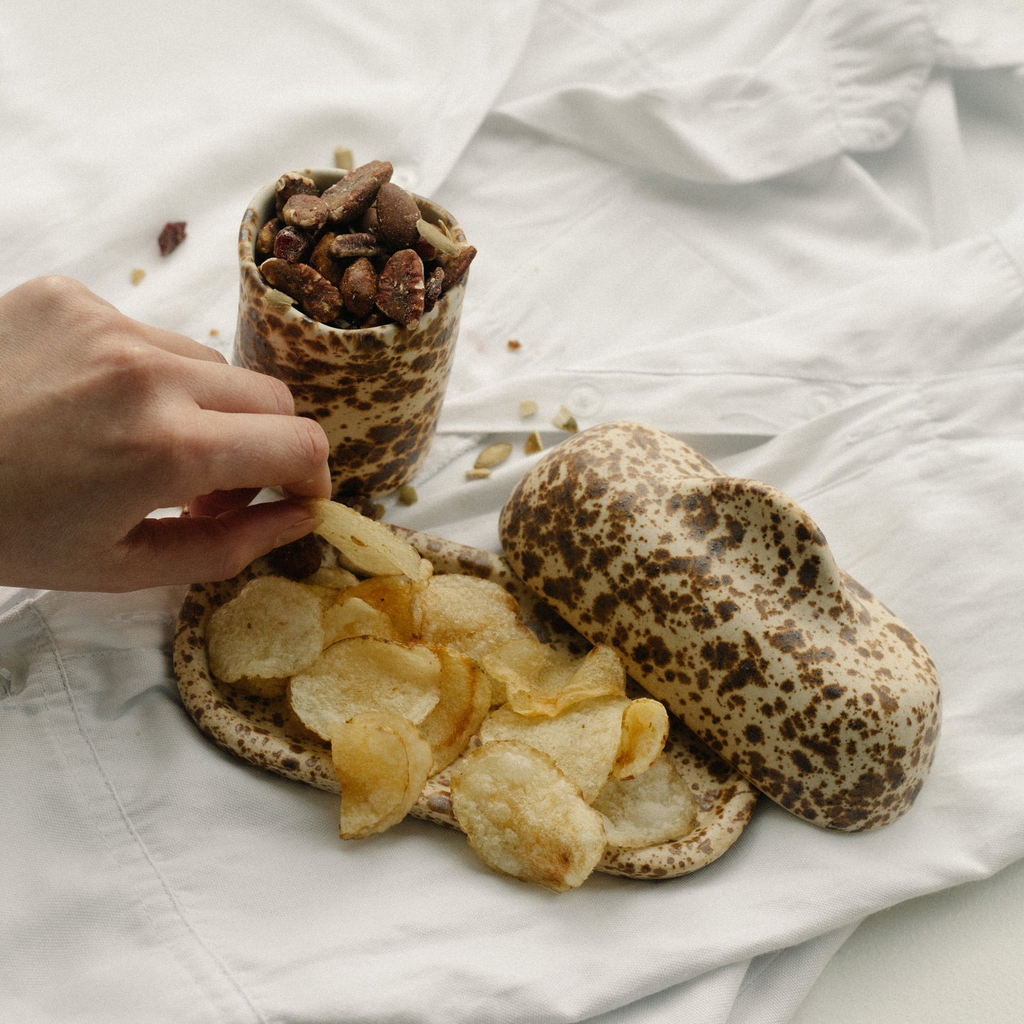 Handmade ceramic butter dish, brown speckles butter dish, stoneware, casa azua, tabletop.