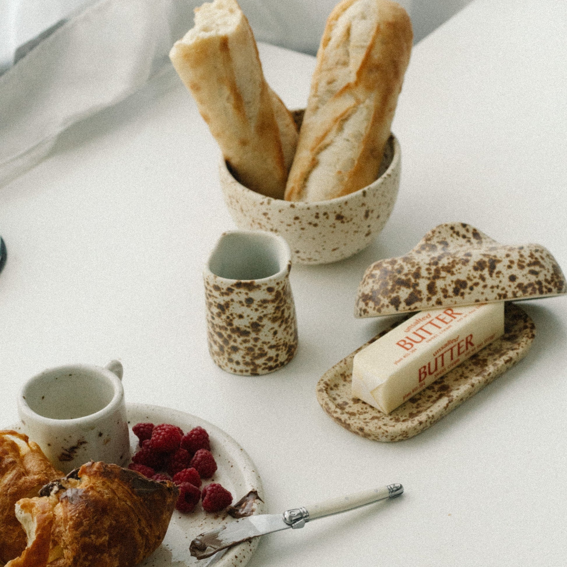 Handmade ceramic butter dish, brown speckles butter dish, stoneware, casa azua, tabletop.