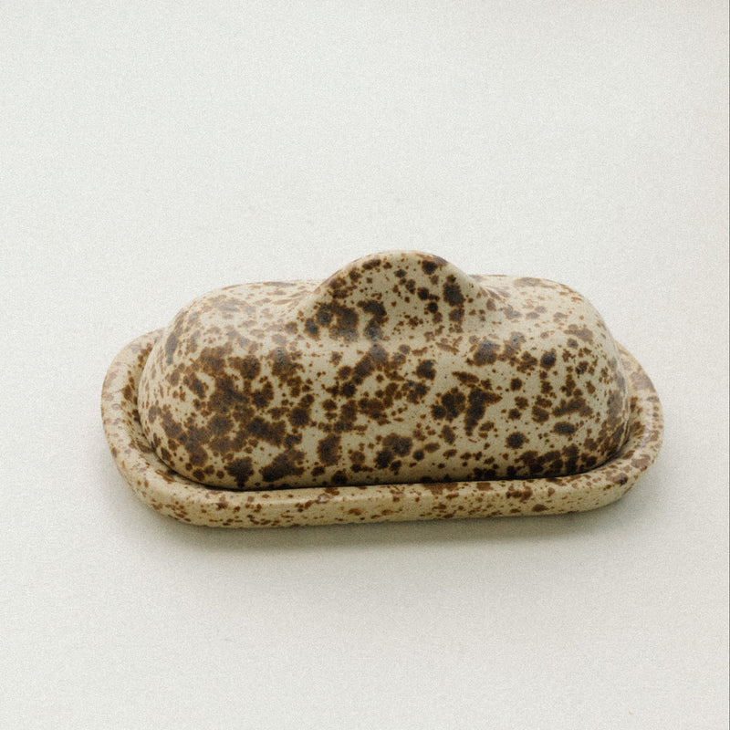 Handmade ceramic butter dish, brown speckles butter dish, stoneware, casa azua, tabletop.