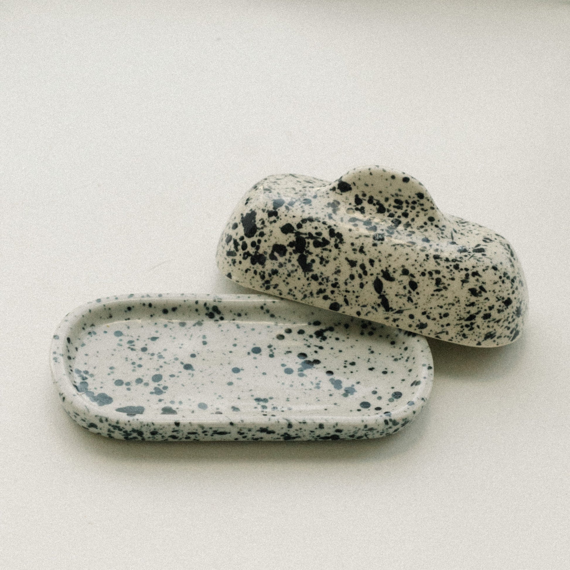 Handmade ceramic butter dish, black and white, speckles butter dish, stoneware, casa azua, tabletop.